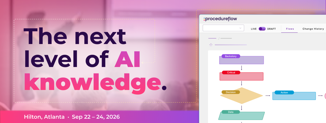 The next level of AI knowledge: illustrated header for Procedureflow at EMACS 2026.