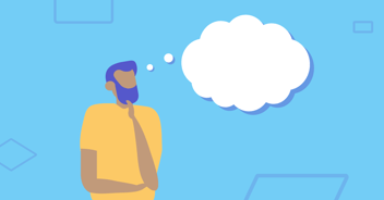 Illustration of contact center agent with thought bubble