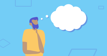 Illustration of contact center agent with thought bubble
