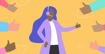 Illustration of an engaged contact center employee giving a thumbs up