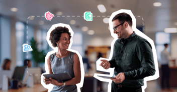 Employees sharing knowledge in an organization.