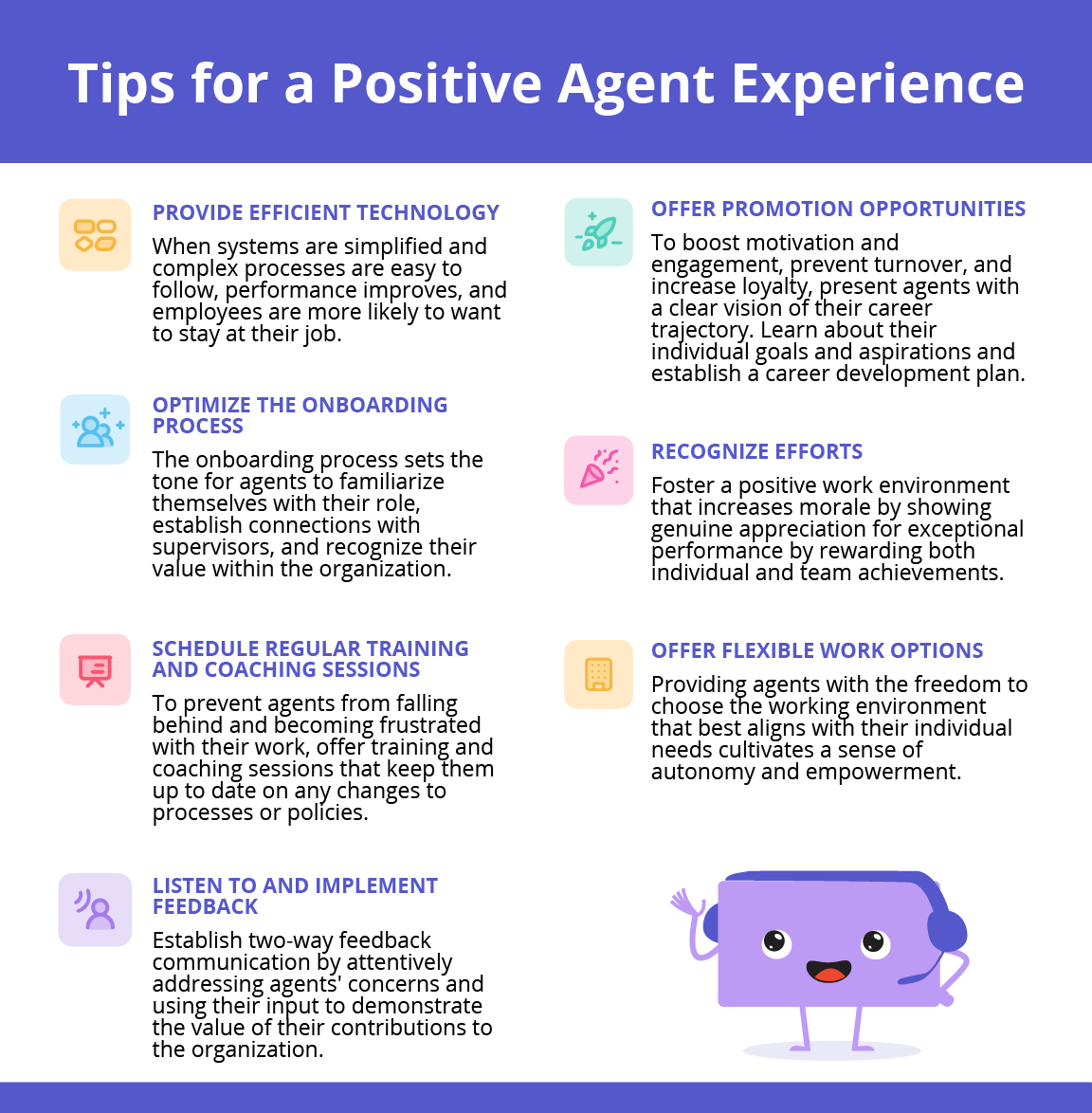 List of ways to create a positive agent experience.