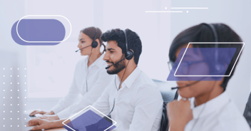 customer service representatives at a contact center speaking to customers with a headset on
