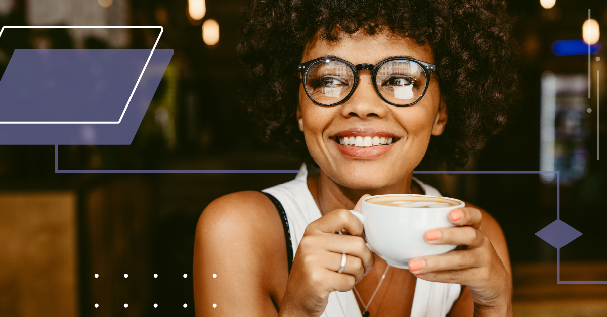 Person drinking coffee and smiling