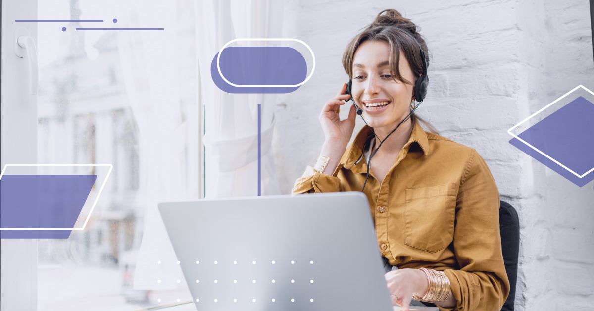 agent taking calls with her laptop and headset