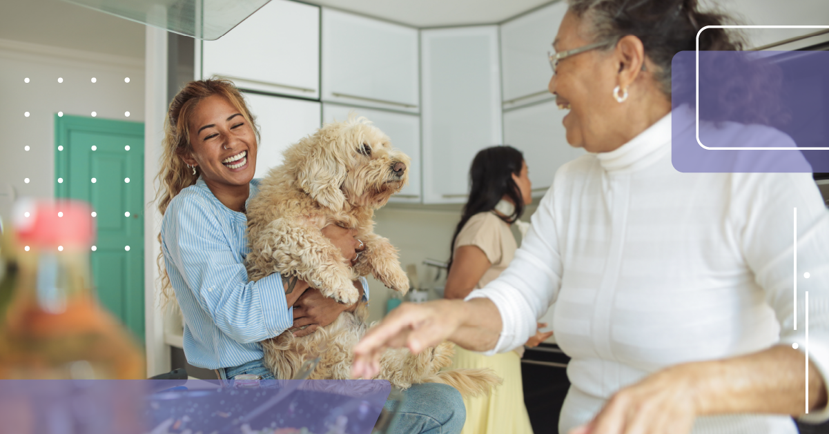 people chatting at home in their kitchen