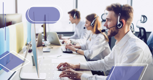 agents taking calls at their computers in a contact center