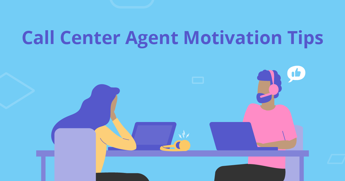 Call center agents working at their desk, one looks tired and sad, the other looks motivated and engaged