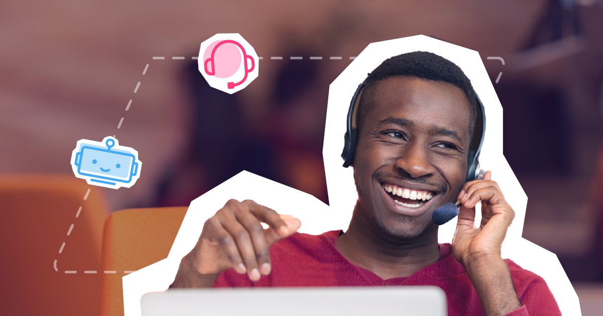 Contact center agent working at computer with automation