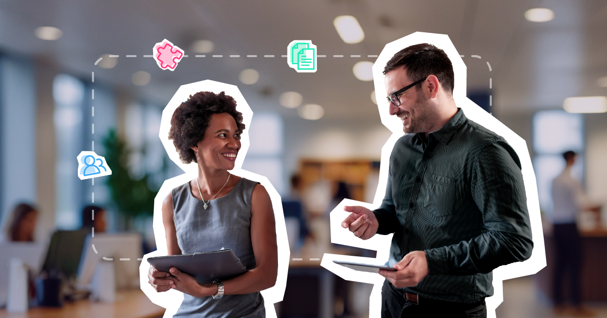 Employees sharing knowledge in an organization.
